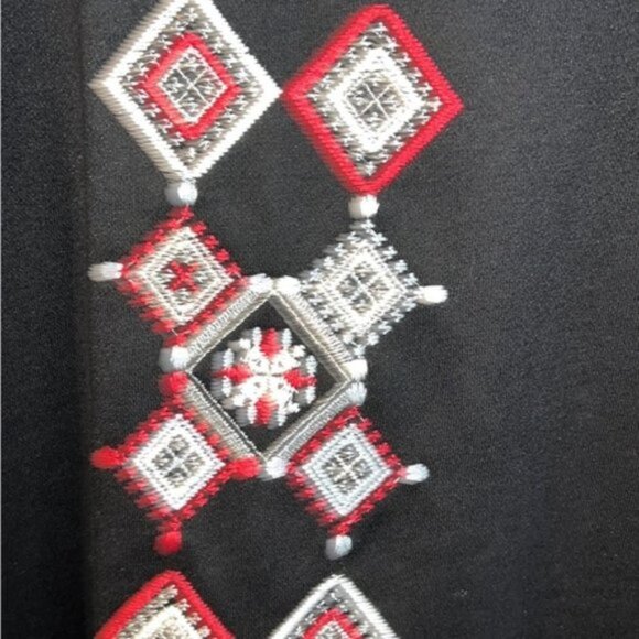 Tasha Polizzi Hooded Embroidered Red Black Open Front Cardigan Sz S Aztec - Picture 5 of 8